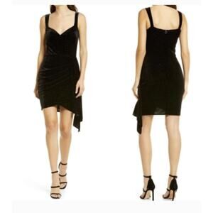 Saylor Nollie Velvet Dress Black Rainbow Rhinestones Asymmetrical Hem Medium